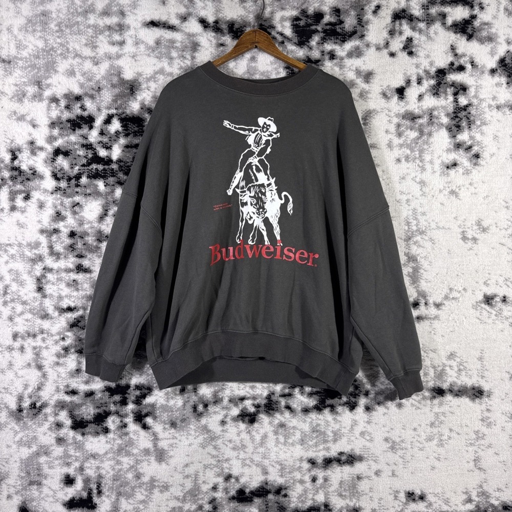 Budweiser Pacsun Sweatshirt Mens Size Small Gray Cowboy Bullrider Y2k Western - Picture 1 of 13